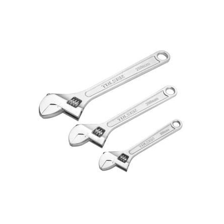 Tolsen 3Pc Adjustable Wrench Set Drop Forged Steel, Chrome Finish 15007